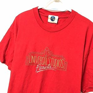 90s UNIVERSAL STUDIOS FLORIDA VINTAGE ALL EMBROIDERED SOUVENIR TEE RED GOLD XL